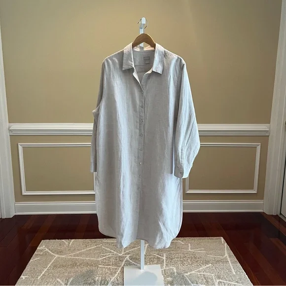 Chico's Linen Cotton Blend 3/4 Sleeve Maxi Shirt Fits Size 4 Fits 20/22 - Picture 5 of 8